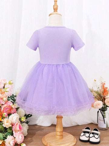 Young Girl Wedding Memo Flower Girl, Little Girl And Gorgeous Top + Multi-Layer Irregular Tulle Skirt 2-Piece Set Suitable For Summer