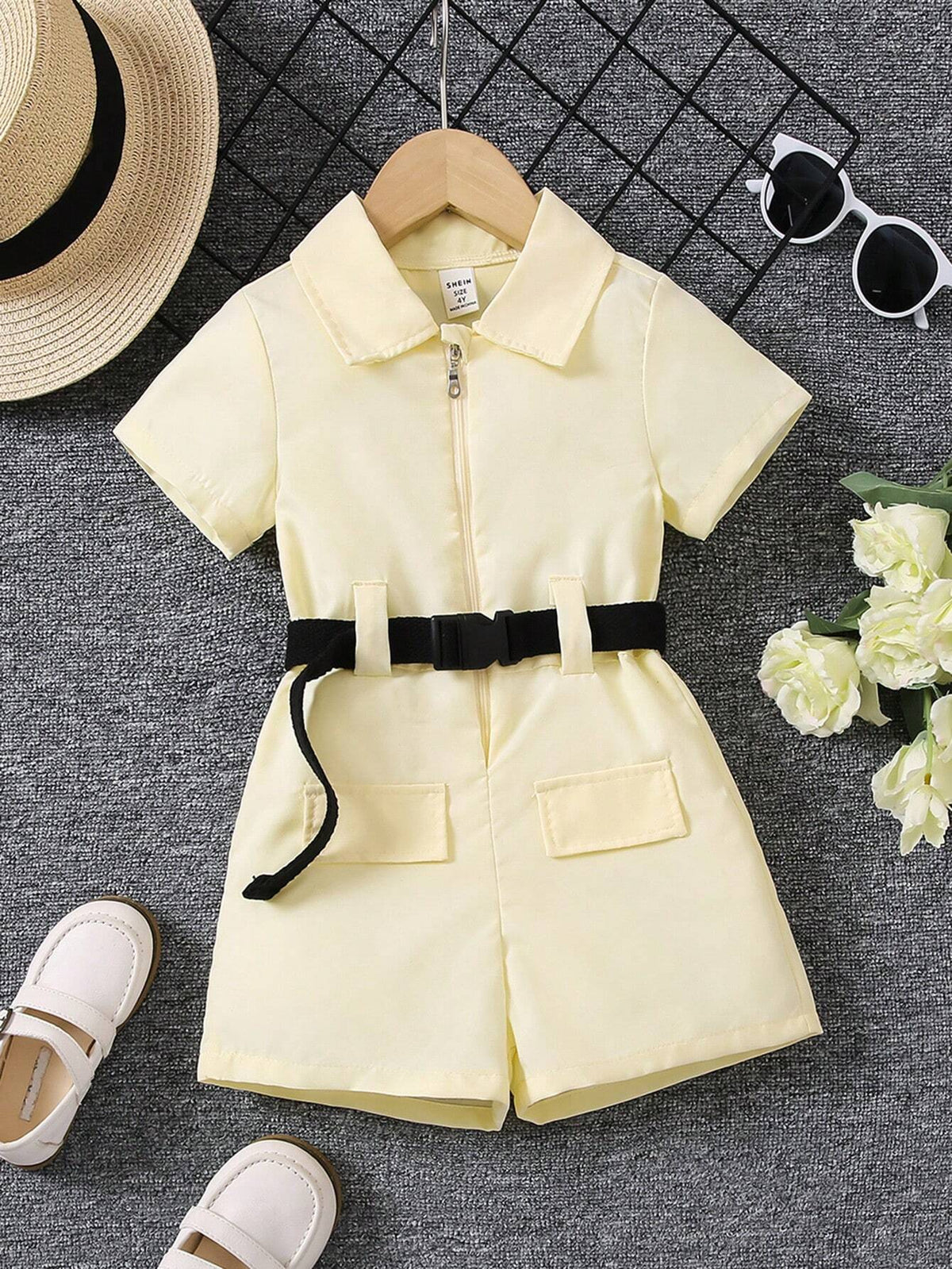 Young Girl Wedding Records Flower Girl Lapel Jumpsuit