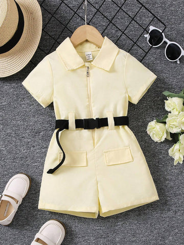 Young Girl Wedding Records Flower Girl Lapel Jumpsuit