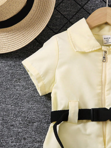 Young Girl Wedding Records Flower Girl Lapel Jumpsuit