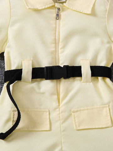 Young Girl Wedding Records Flower Girl Lapel Jumpsuit