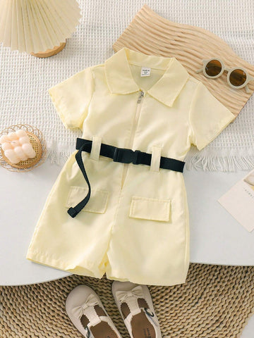 Young Girl Wedding Records Flower Girl Lapel Jumpsuit