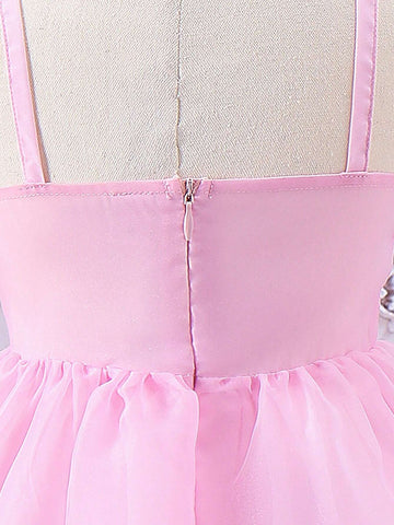 Young Girl Wedding Season Heart-Shaped Dress Princess Mesh Dress, Suitable For Birthday Parties, Dance Parties, Flower Girls, School Performances, Piano Performances And Hosting