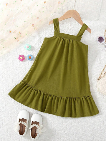 Young Girl Wide Strap 3D Floral Decor Minimalist Casual Suspender Dress