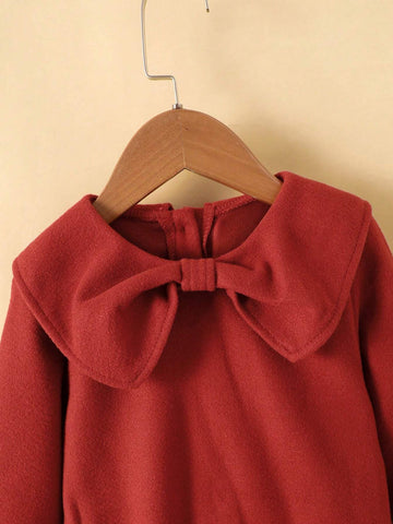 Young Girl' Wine Red Peter Pan Collar Fashionable Cute Wool Blend Dress, Autumn/Winter