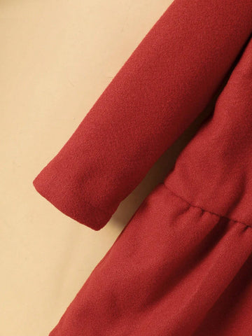 Young Girl' Wine Red Peter Pan Collar Fashionable Cute Wool Blend Dress, Autumn/Winter
