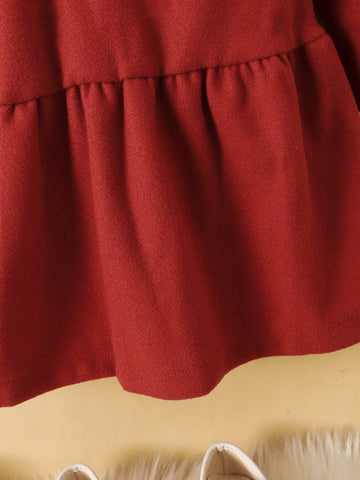 Young Girl' Wine Red Peter Pan Collar Fashionable Cute Wool Blend Dress, Autumn/Winter