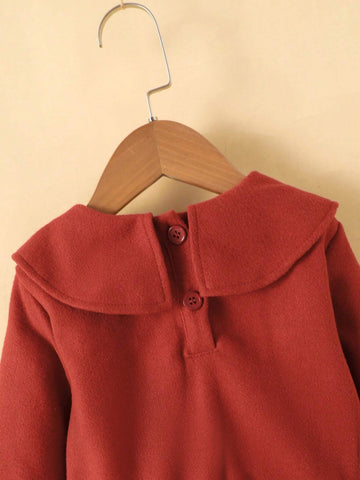 Young Girl' Wine Red Peter Pan Collar Fashionable Cute Wool Blend Dress, Autumn/Winter