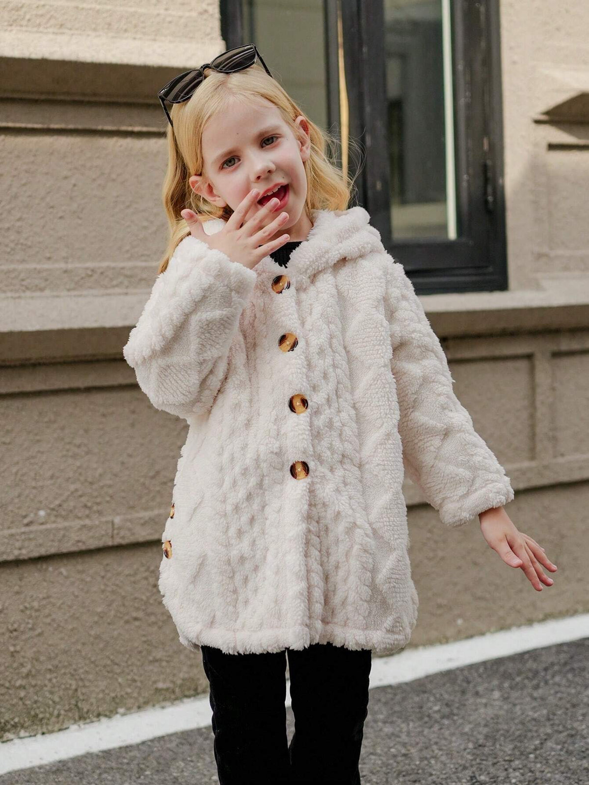 Young Girl Winter Solid Color Long Sleeve Fleece Hooded Casual Jacket