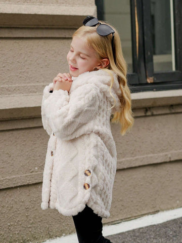 Young Girl Winter Solid Color Long Sleeve Fleece Hooded Casual Jacket