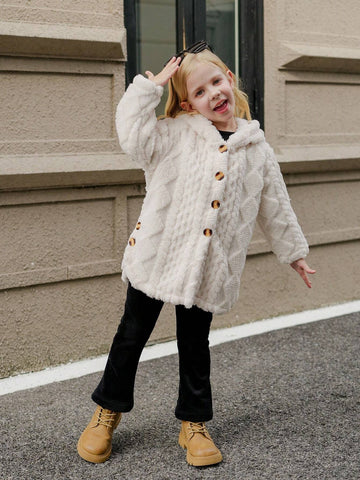 Young Girl Winter Solid Color Long Sleeve Fleece Hooded Casual Jacket