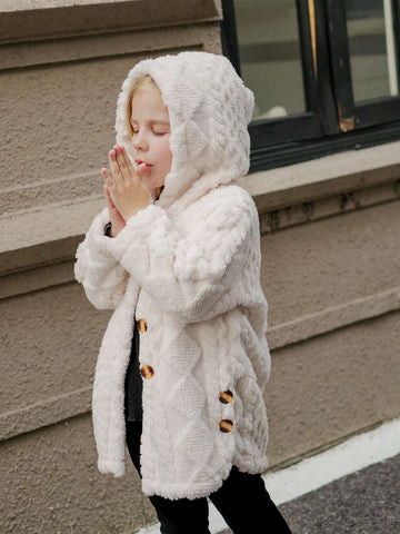 Young Girl Winter Solid Color Long Sleeve Fleece Hooded Casual Jacket