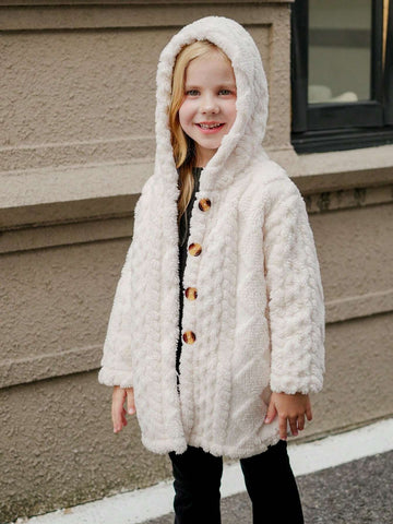 Young Girl Winter Solid Color Long Sleeve Fleece Hooded Casual Jacket