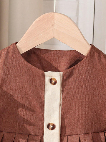 Young Girl Woven Casual Long Sleeve Khaki Square Neck Ruffle Hem Dress, Autumn/Winter, Ideal For Everyday And Casual Occasions, Suitable For Birthday Girls