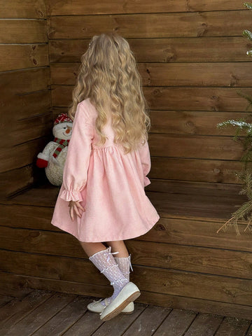 Young Girl Woven Contrast Color Bow Decor Frill Edge Fitted Dress