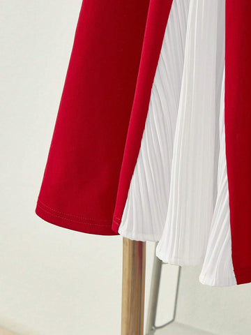 Young Girl Woven Contrast Color Sleeveless Fitted Casual Dress