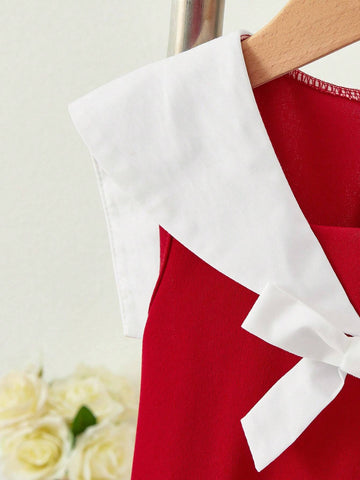 Young Girl Woven Contrast Color Sleeveless Fitted Casual Dress