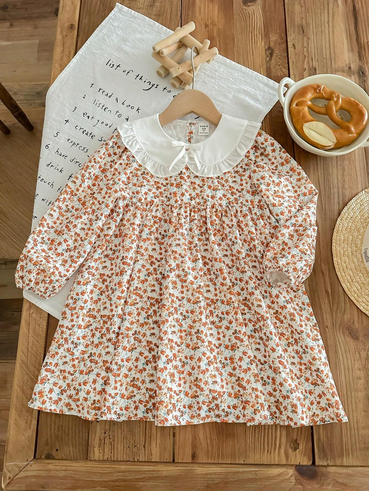 Young Girl Woven Ditsy Floral Collared Bodycon Casual Dress