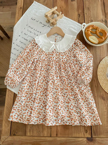 Young Girl Woven Ditsy Floral Collared Bodycon Casual Dress