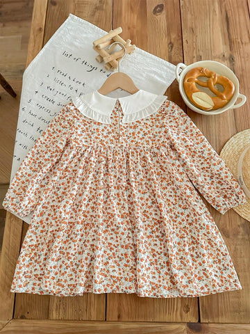 Young Girl Woven Ditsy Floral Collared Bodycon Casual Dress