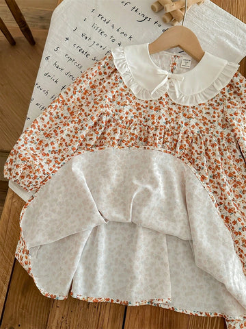 Young Girl Woven Ditsy Floral Collared Bodycon Casual Dress