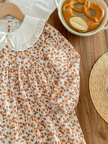 Young Girl Woven Ditsy Floral Collared Bodycon Casual Dress