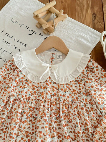 Young Girl Woven Ditsy Floral Collared Bodycon Casual Dress