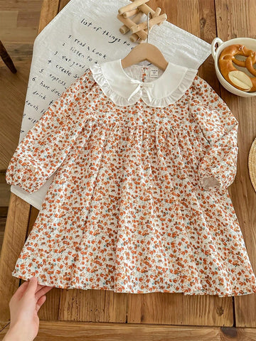 Young Girl Woven Ditsy Floral Collared Bodycon Casual Dress