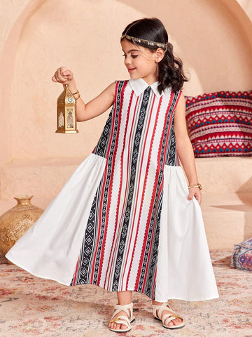 Young Girl Woven Ditsy Floral Collared Fitted Casual Dress