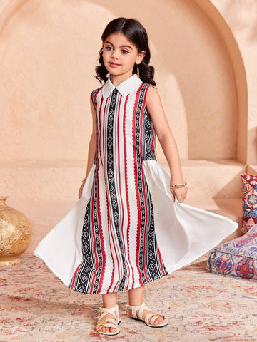 Young Girl Woven Ditsy Floral Collared Fitted Casual Dress