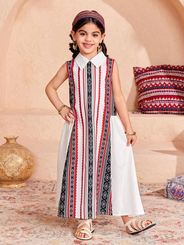 Young Girl Woven Ditsy Floral Collared Fitted Casual Dress