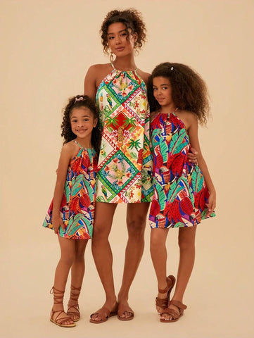 Young Girl Woven Ditsy Floral Fitted Sleeveless Dress