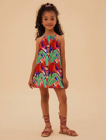 Young Girl Woven Ditsy Floral Fitted Sleeveless Dress