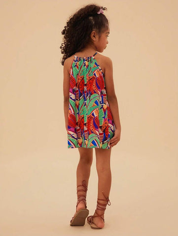 Young Girl Woven Ditsy Floral Fitted Sleeveless Dress