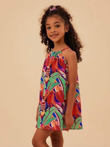 Young Girl Woven Ditsy Floral Fitted Sleeveless Dress