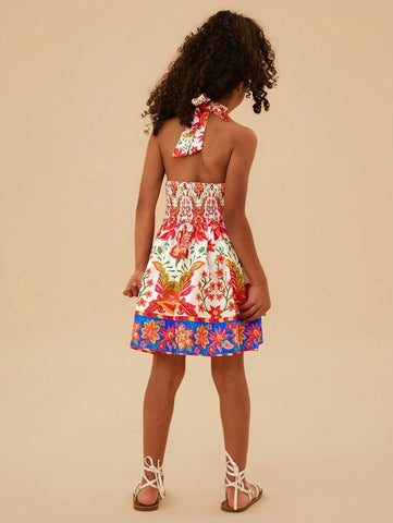 Young Girl Woven Ditsy Floral Ruched Fitted Casual Midi Dress