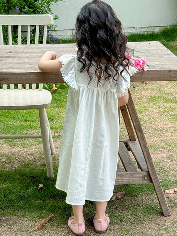 Young Girl Woven Ditsy Floral Square Collar Ruffled Hem Fitted Dress