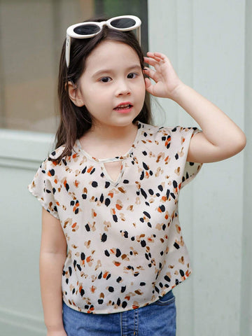 Young Girl Woven Floral Print Round Neck Slim Fit Casual Shirt
