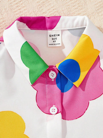 Young Girl Woven Floral Short Combined Casual Shirt