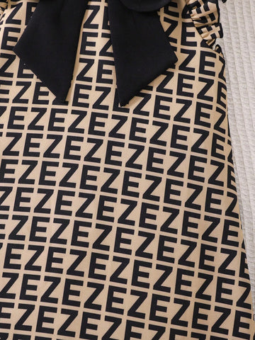 Young Girl Woven Geometric Patchwork Doll Collar Cap Sleeve Loose Casual Dress
