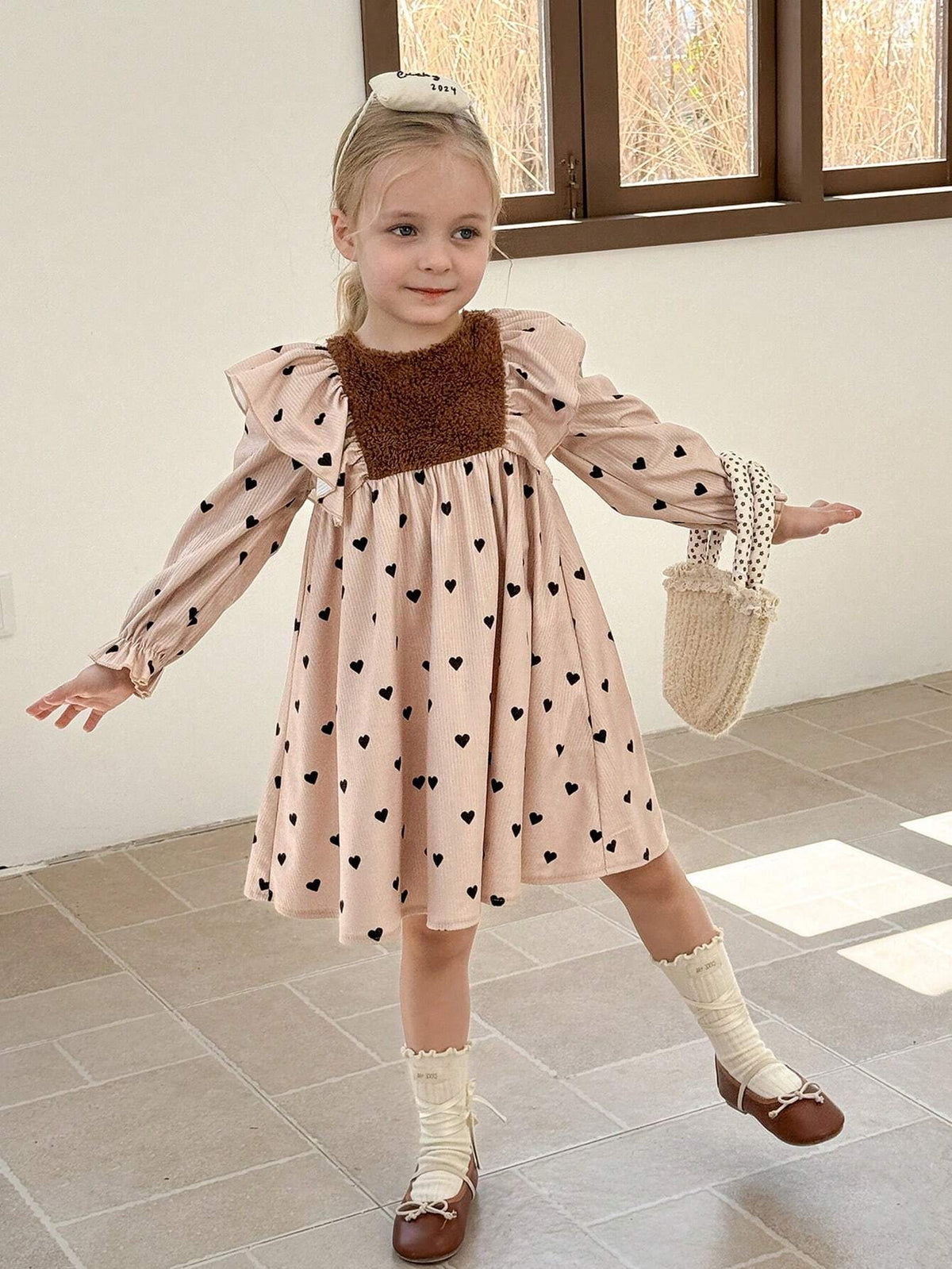 Young Girl Woven Heart Ruffle Hem Bodycon Casual Dress