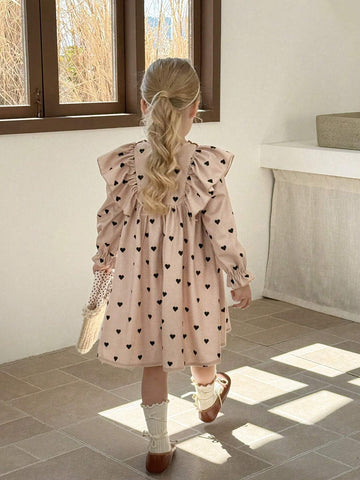 Young Girl Woven Heart Ruffle Hem Bodycon Casual Dress