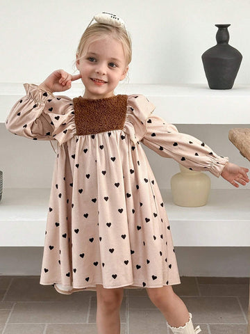 Young Girl Woven Heart Ruffle Hem Bodycon Casual Dress