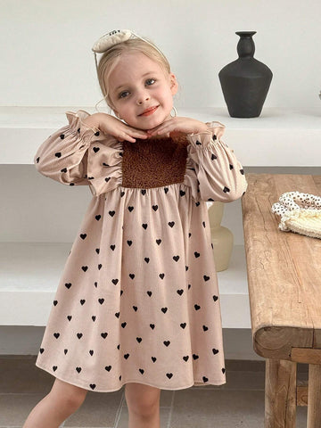 Young Girl Woven Heart Ruffle Hem Bodycon Casual Dress