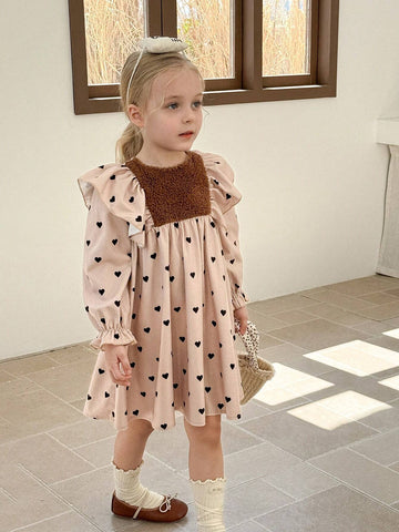Young Girl Woven Heart Ruffle Hem Bodycon Casual Dress