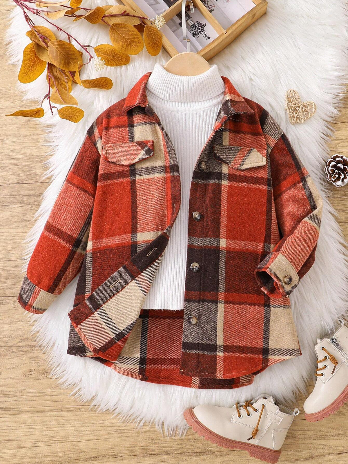 Young Girl Woven Plaid Loose Casual Shirt