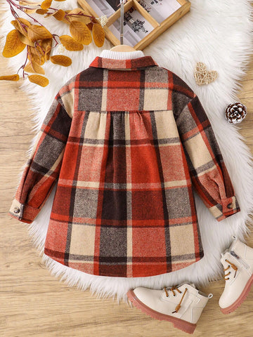 Young Girl Woven Plaid Loose Casual Shirt