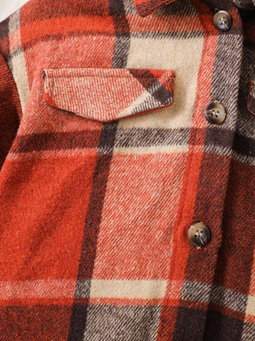 Young Girl Woven Plaid Loose Casual Shirt