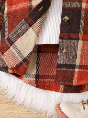 Young Girl Woven Plaid Loose Casual Shirt