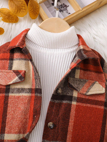Young Girl Woven Plaid Loose Casual Shirt
